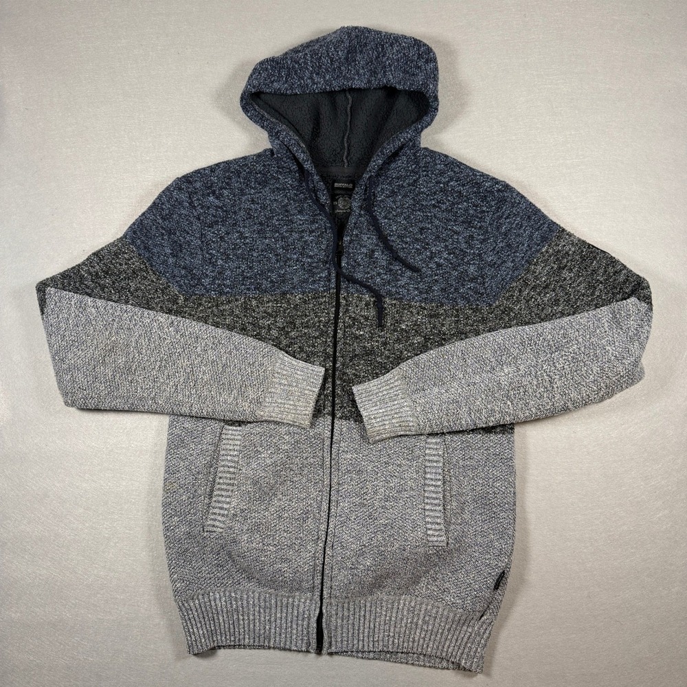 Buffalo David Bitton Hoodie Mens L Blue Gray Full Zip Colorblock Sherpa Lined